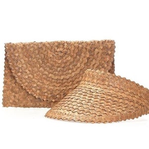 1 Set handgemachtes Palmblatt Sonnenschirm und Clutch, Hoher UV-Schutz, Outdoor Sommer Stroh Sonnenschirm, Einzigartige Clutch/Portemonnaie von Bali Island