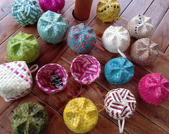 5 pcs of Handwoven Palm Leaf Jewelry Boxes, Colorful Boxes, Handmade Jewelry Boxes