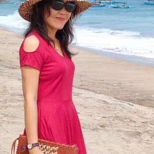 A set of Handwoven Palm Leaf Wallet/Clutch + Big hat, Bali Handmade, Wallet only or Hat only Option, Summer Outfit
