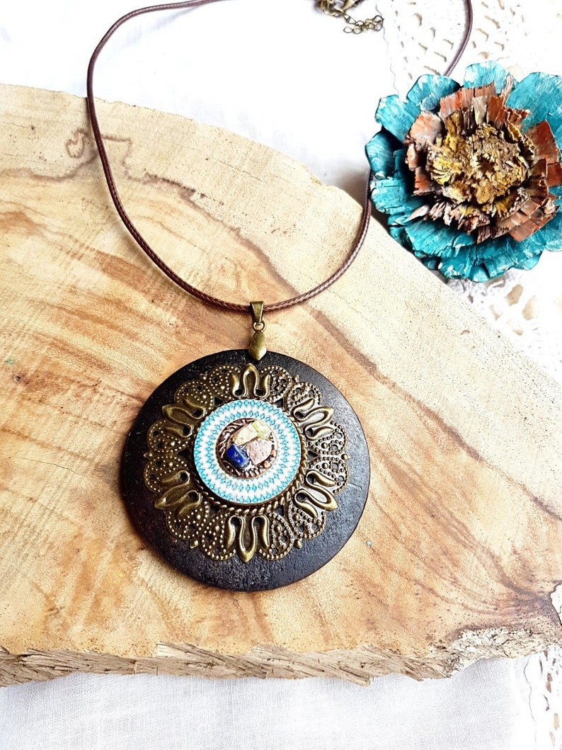 Mandala Necklace-wood and personalisable jewelry