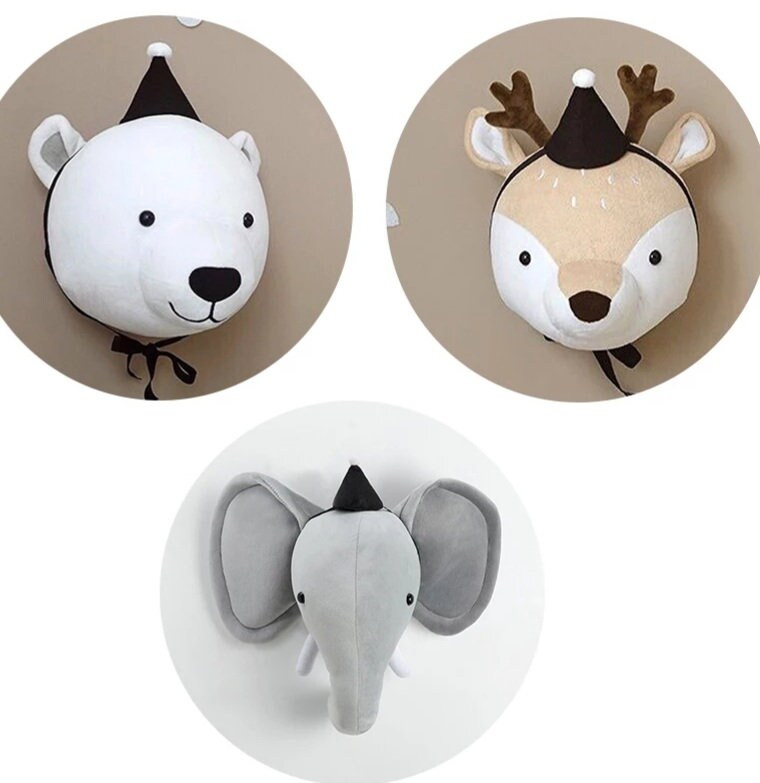Nursery Wall Decor 3D Animal Heads Kids Room Elephant Deer | Etsy UK