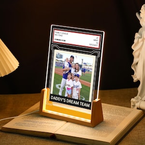 Personalized Family Photo Trading Card Style Night Light,Custom Acrylic Fathers Day Gift for Baseball Dad Plaque,Husband Gifts,#1 Dad Sports