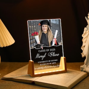 Gepersonaliseerde afstudeerfoto nachtlampje, gepersonaliseerde afstudeercadeau LED-lamp, afstudeersouvenirs, middelbare school laatstejaars college herinneringscadeau