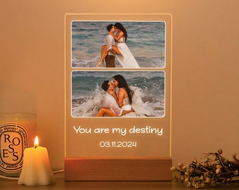 Personalized Night Light with Collage Photo, Personalized LED Photo Plaque Night Light, Gift for Girlfriend Boyfriend, Anniversary Gift