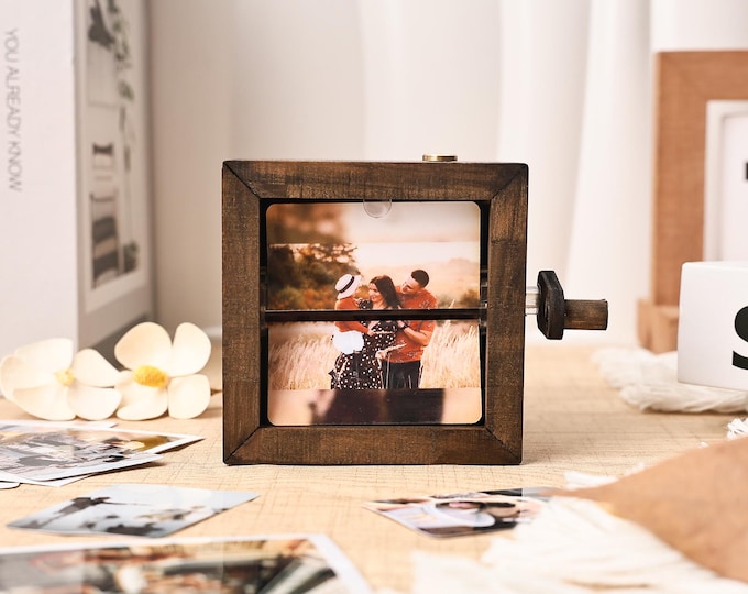 Custom Flip Book Frame Animation Wood Box, Photo Book with Light Birthday Anniversary Wedding Gift, Unique Gift for Couple, Photo Album Gift