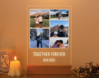 Luz nocturna fotográfica de pareja con texto, luz fotográfica personalizada, placa de lámpara nocturna fotográfica personalizada, luz del día de San Valentín, regalo de aniversario