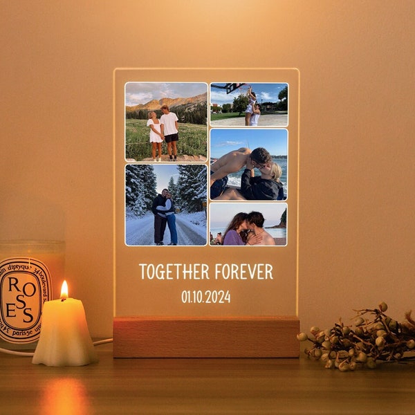 Couple Photo Night Light with Text, Personalized Photo Light, Custom Photo Night Lamp Plaque, Valentine's Day Light, Anniversary Gift