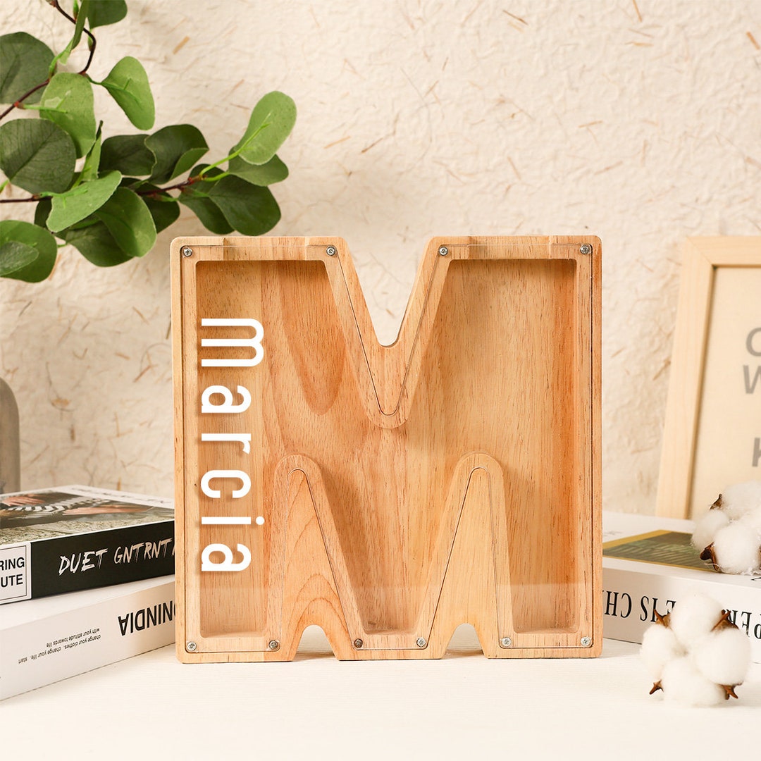 Custom Initial Piggy Bank, Wooden Coin Bank for Kids,baby Shower Gift