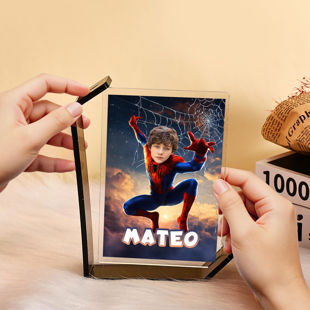 Spiderman With Photo Acrylic Frame, Spiderman With Kid's Photo Frame ...