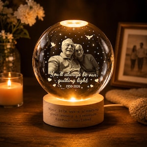 Custom Photo Memorial Crystal Ball Night Light, Mom Loss Gift, Dad Memorial Gift, In Loving Memory Keepsake, Sympathy Gift