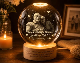 Custom Photo Memorial Crystal Ball Night Light, Mom Loss Gift, Dad Memorial Gift, In Loving Memory Keepsake, Sympathy Gift