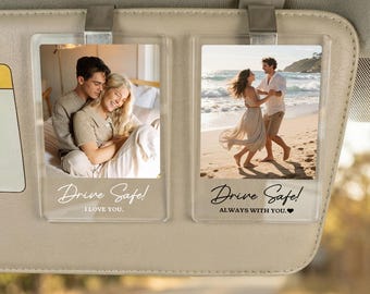 Personalized Couple Photo Car Visor Clip, Custom Gift for Him Anniversary, Unique Couples Keepsake, Gifts for Boyfriend, Husband, Drive Safe