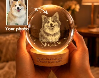 Personalized Pet Memorial Night Light, Custom Pet Portrait Crystal Ball Lamp, Picture Crystal Light, Pet Loss, Pet Memorial Gift for Dog Cat