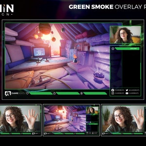 Twitch Green Smoke Overlay Pack | Chatting / Gaming / Starting / BRB / Ending Scenes | Panels | Quick Install | Digital Download