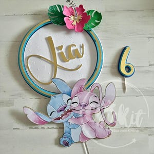 STITCH and ANGEL cake TOPPER / Stitch & Angel Cake Decoration / Stitch and Angel Topper / Stitch and Angel Shaker Cake Topper