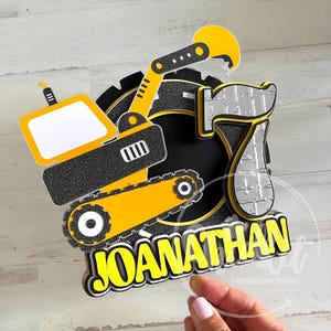 Personalized Construction Cake Topper - Diggers, Excavators Cake Decoration  - Personalized Construction Cake Topper with Diggers and Trucks