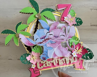 "Handgemachter ""Stitch & Angel"" Kuchentopper, skurrile Partydekoration."