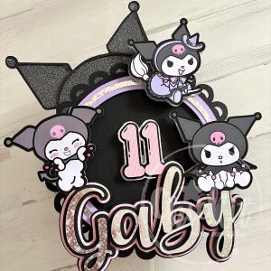 Adorno para tarta de cumpleaños de Kuromi - Bonita decoración para fiesta kawaii - Adorno personalizado para tarta - Adorno KUROMI - Adorno para tarta Kuromi Kawaii