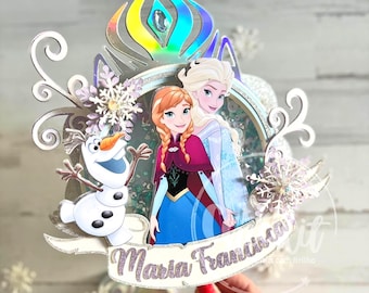 Personlig Frost-tårtdekoration: Elsa och Annas födelsedagsfestdekoration