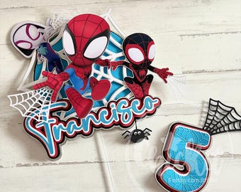 Adorno para tarta personalizado de Spidey y sus amigos: decoración para fiesta de cumpleaños de superhéroes