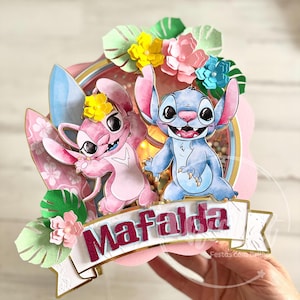 Stitch & Angel Cake Topper: 3D Shaker, LED Light