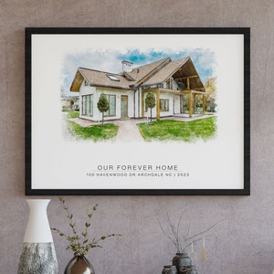 Aangepaste aquarel huisportret van foto Nieuw huis housewarmingcadeau Ons eerste thuisportret makelaarscadeau Gepersonaliseerde kerstcadeau