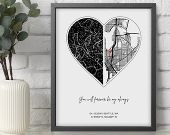 Custom City Map Print and Custom Star Map By Date Night Sky Print, Personalized Anniversary Gift For Boyfriend, Where We Met Couple Gift