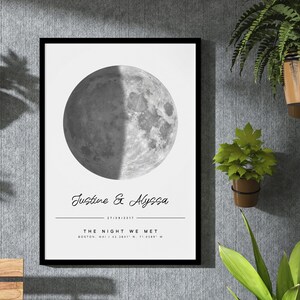 Impression personnalisée des phases de la lune, impression carte des étoiles le soir de notre rencontre, cadeau d'anniversaire pour petite amie, cadeau de Noël pour couple, impression ciel nocturne