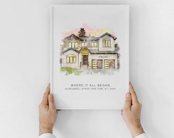 Custom Watercolor House Portrait From Photo New Home Housewarming Gift Our First Home Portrait Realtor Gift Personalized Valentine's Gift