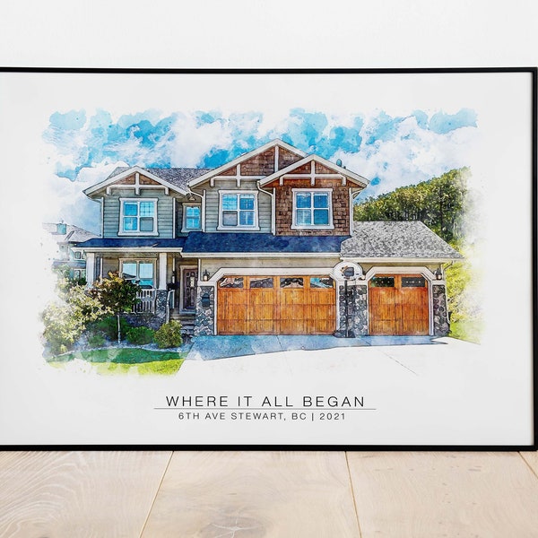Custom Watercolor House Portrait From Photo New Home Housewarming Gift Our First Home Portrait Realtor Gift Personalized Christmas Gift