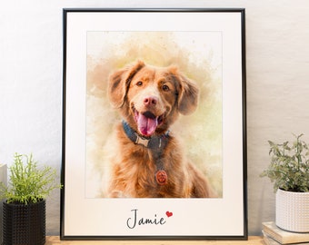 Retrato de animal de estimação Retrato de animal de estimação personalizado, presente memorial personalizado para animal de estimação, presente de Natal, presente de aniversário para ela, mãe de cachorro, retrato de animal personalizado