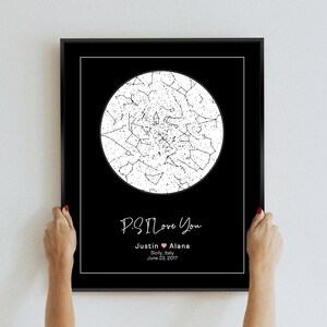 Carte des étoiles personnalisée, par date, impression de la carte, impression de la carte, cadeaux de couple pour lui, cadeau d'anniversaire de mariage pour petit ami, cadeau de fiançailles pour elle