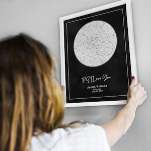 Cadre personnalisé carte des étoiles par date nuit ciel impression personnaliser cadeau pour petit ami couple cadeau de fiançailles pour lui cadeau de mariage cadeau de Noël