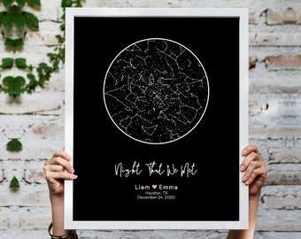 Custom Star Map Framed By Date Night Sky Print Personalized Wedding Gift For Boyfriend Engagement Gift For Him The Night We Met Star Chart