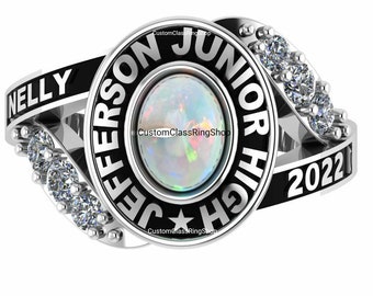 Opal Oval Cut Silver 925 Class Ring: Custom University Jewelry