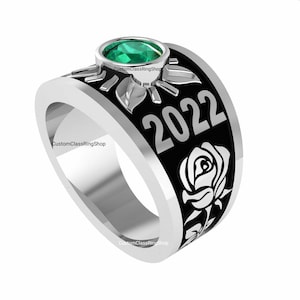 Round Cut custom birth stone unique Class Ring jewelry for woman silver 925, bezel setting in ring