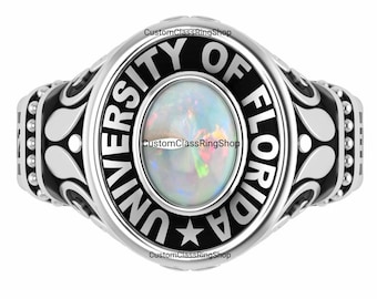 Opal Sterling Silver Men's Class Ring, Custom Graduation Gift