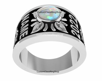 Handmade Opal Class Ring: Sterling Silver Bezel Setting