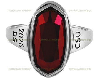 Oval Cut Class Ring: Personalized Sterling Silver 925, Cubic Zirconia
