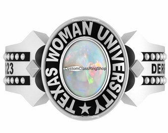 Custom Opal Class Ring, Sterling Silver 925, Personalized Graduation Gift