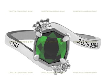 Sterling Silver 925 Class Ring: Personalized Hexagon Cut Stone