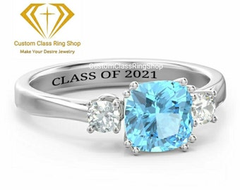 Custom 3-Stone Graduation Ring: Solid Gold Class Ring