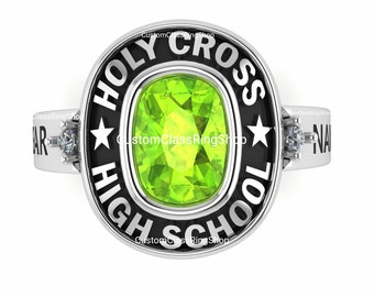 Silver925 Custom Class Ring: Cushion Cut Stone, White Diamond Accents