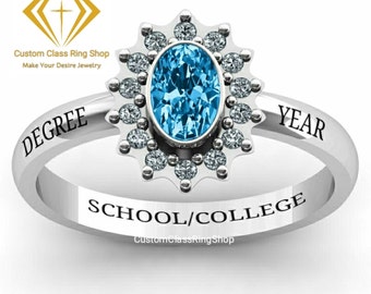 Custom Graduation Ring | Oval Stone, Solid Gold or Sterling Silver