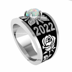 Custom Class Ring, Personalized Crystal and RimRock Statement Ring, Oval Cut Opal unique Class Ring jewelry for woman silver925