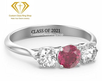 Afstudeercadeau, aangepaste schoolklasse ring, unieke aangepaste klasse diamanten ring, beste cadeau voor haar, afstudeerring