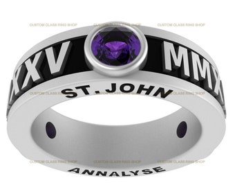 Personalized Silver925 School Ring: Round Cut Diamonds Custom Class Ring