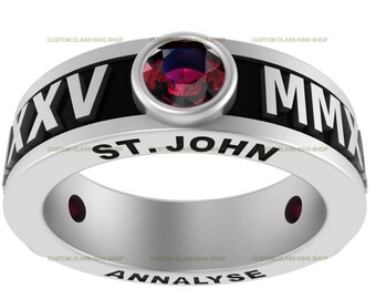 Custom Class Ring for Women: Silver925, Round Cut Diamonds