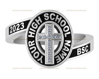 Moissanite Jesus Christ Holy Cross Rings, Christian Religious SILVER 925 Class Ring for Women