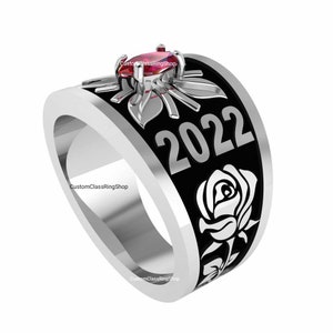 MARQUISE shaped class ring Year 2025, 2026 Silver 925 Ring with engraved class year and name  by CUSTOMCLASSRINGSHOP Collet prong setting